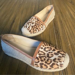 Stuart Weitzman leopard print espadrille flats